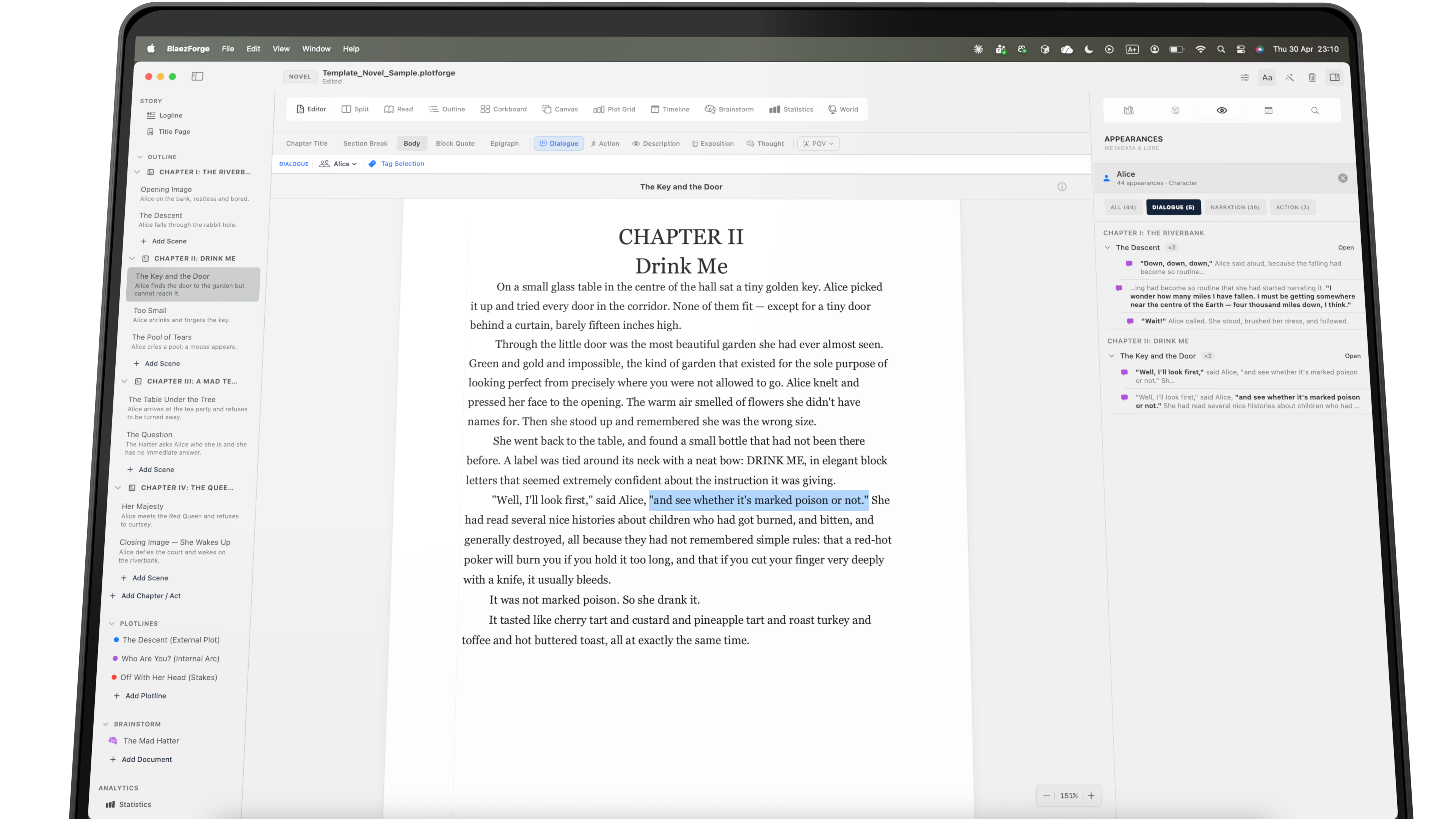 Focused manuscript editor for writers