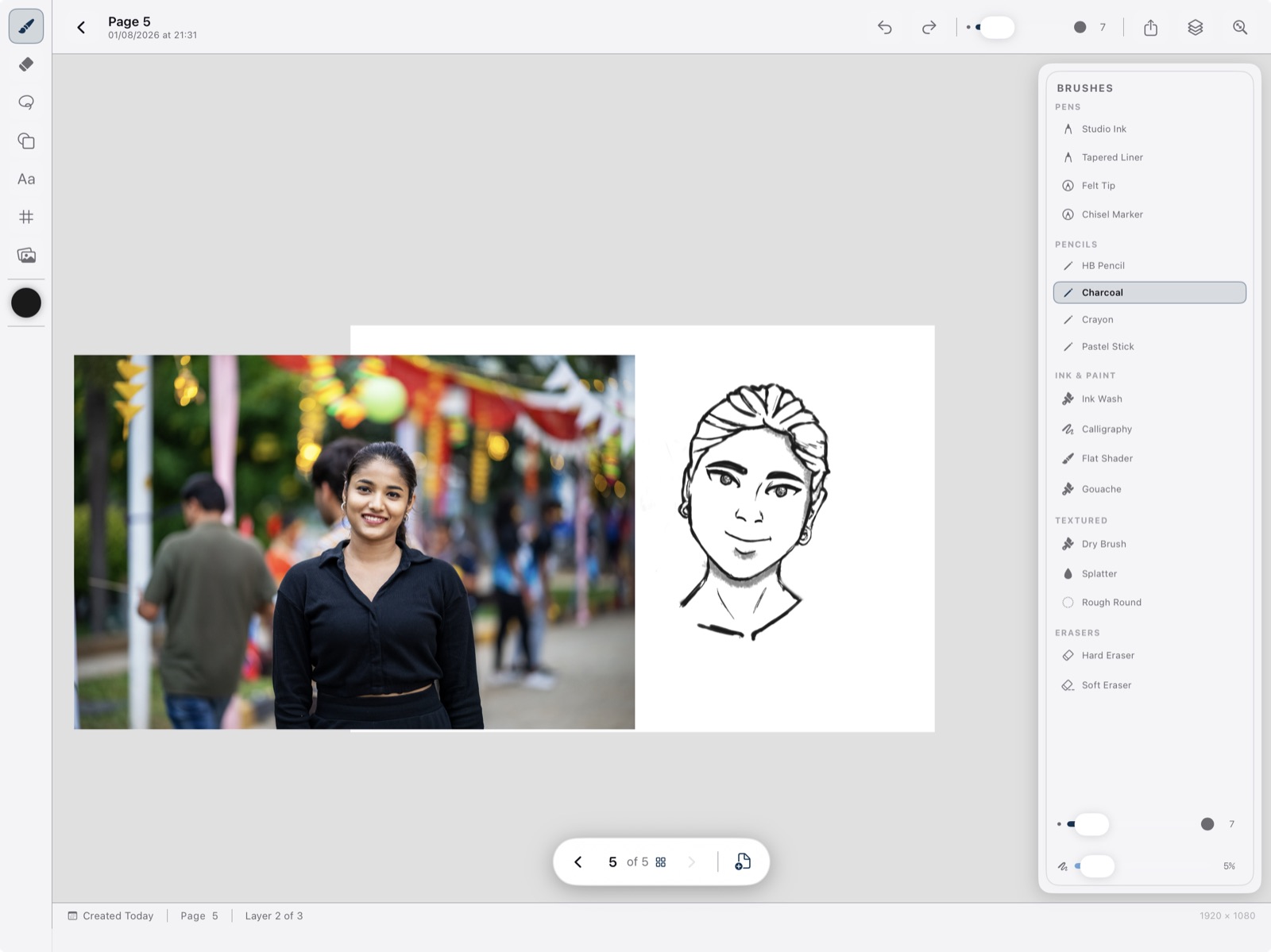 BlaezSketch canvas with an imported reference image floating over the page